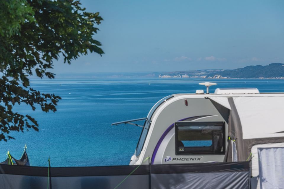 Touring caravan facing the sea
