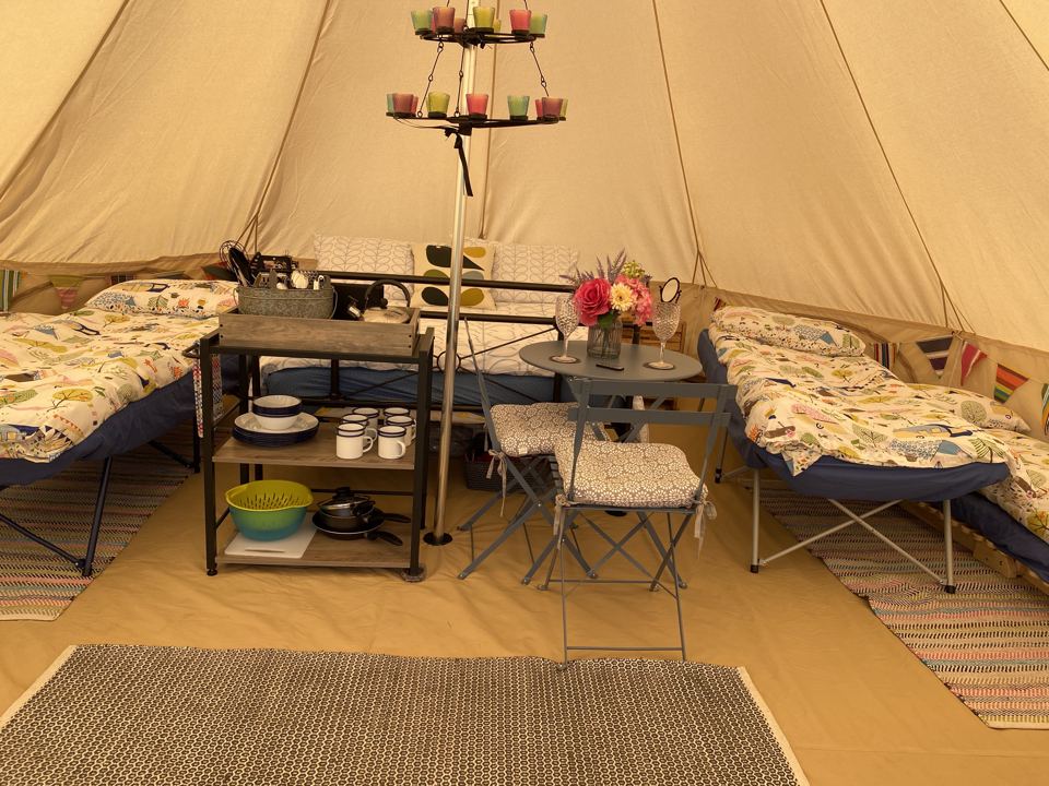 Inside a bell tent