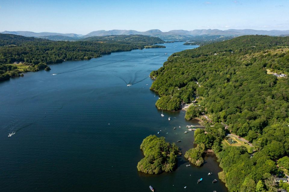 Aerial view of the lake and woods