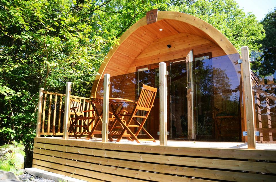 Pod with decking among trees