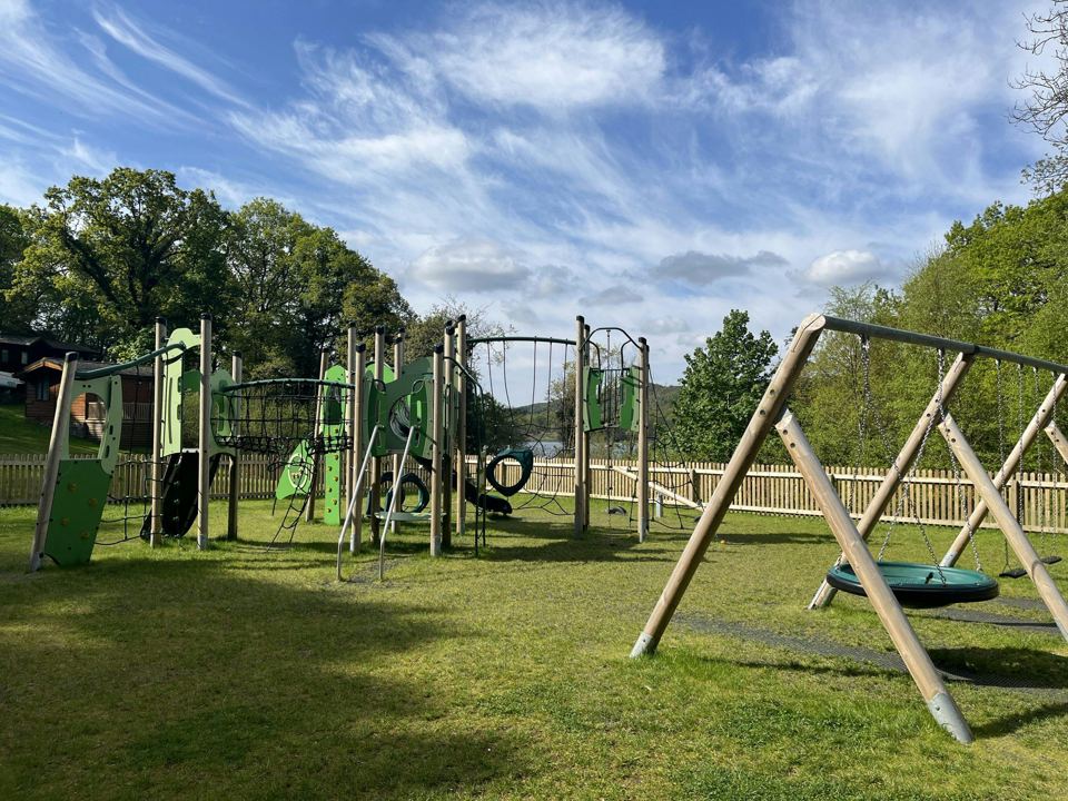 Play area with climbing frame