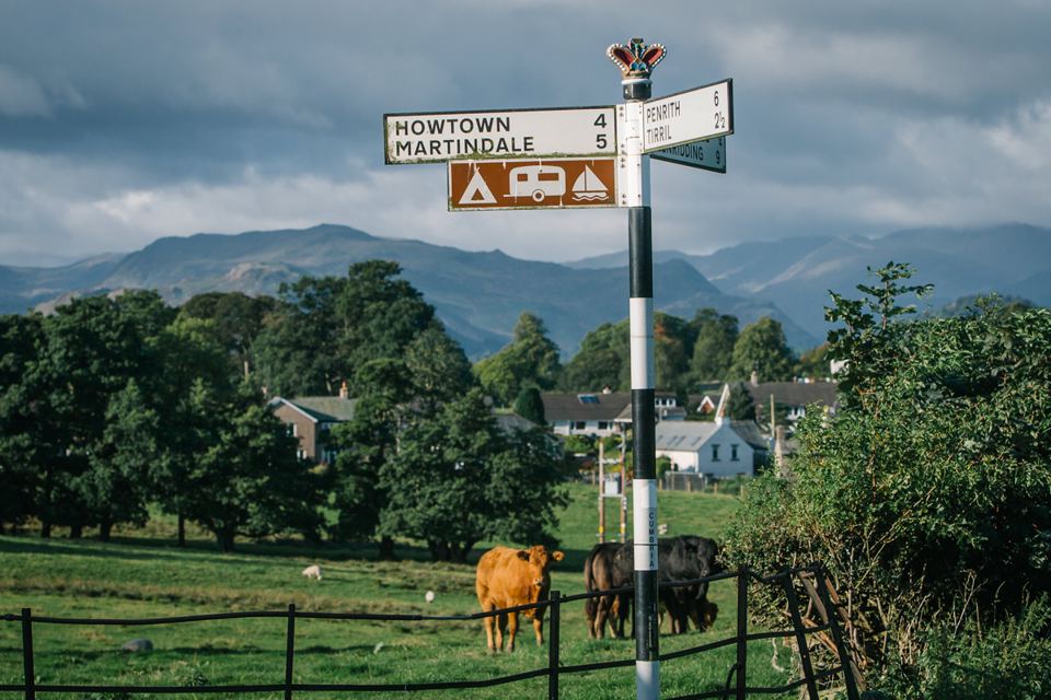 Signpost with fells beyond