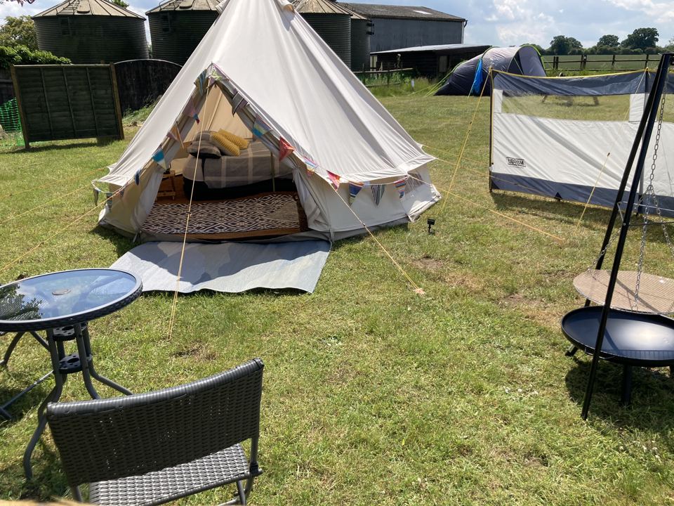 Bell tent with firepit