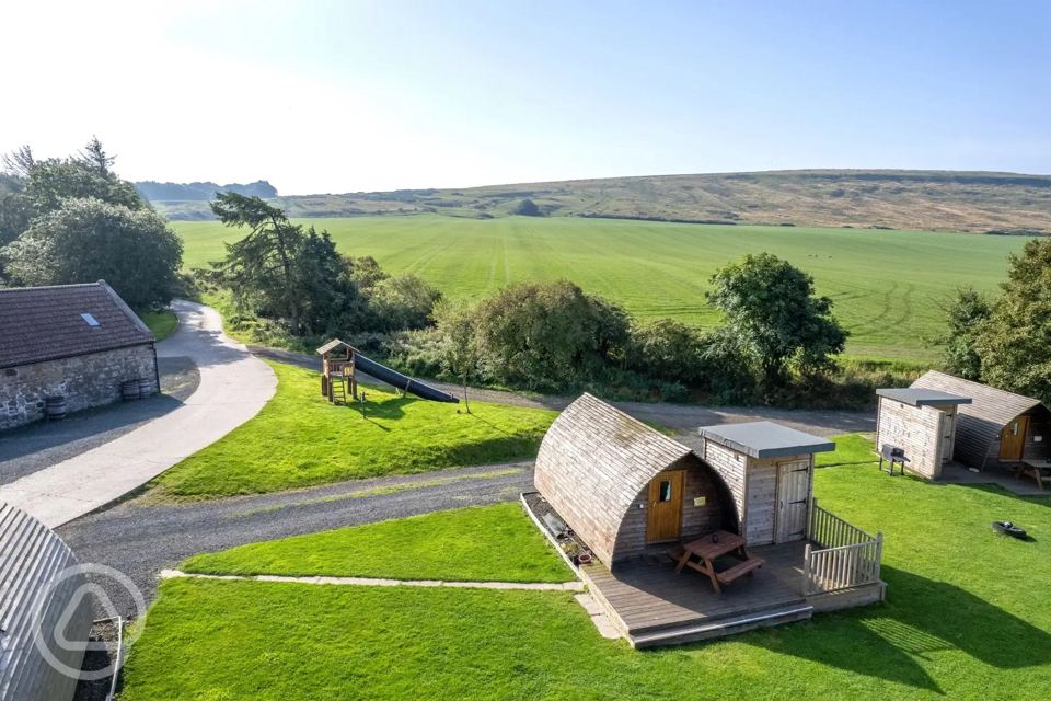 Wigwams and play park from above