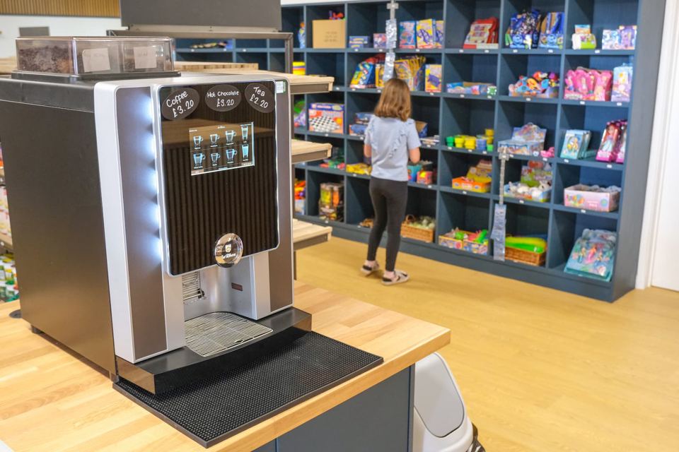 Coffee machine and sweets in the shop
