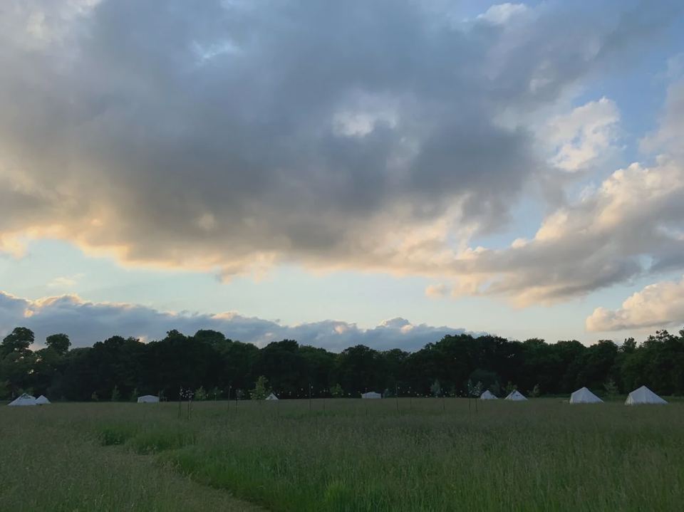 Dusk over the glamping field