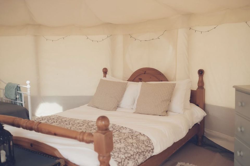 Double bed inside a yurt