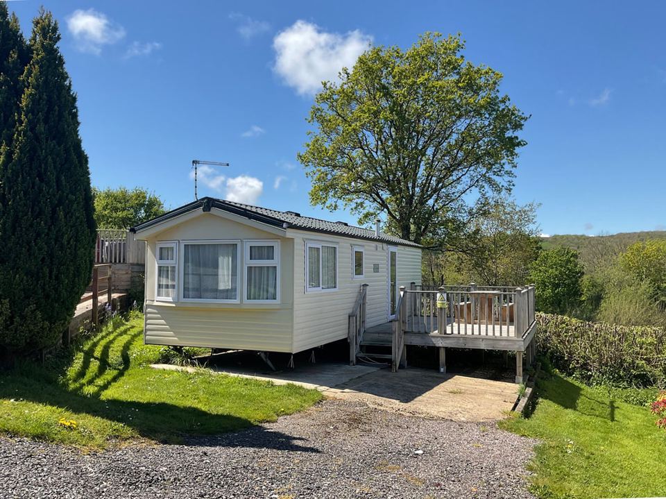 Static caravan with decking