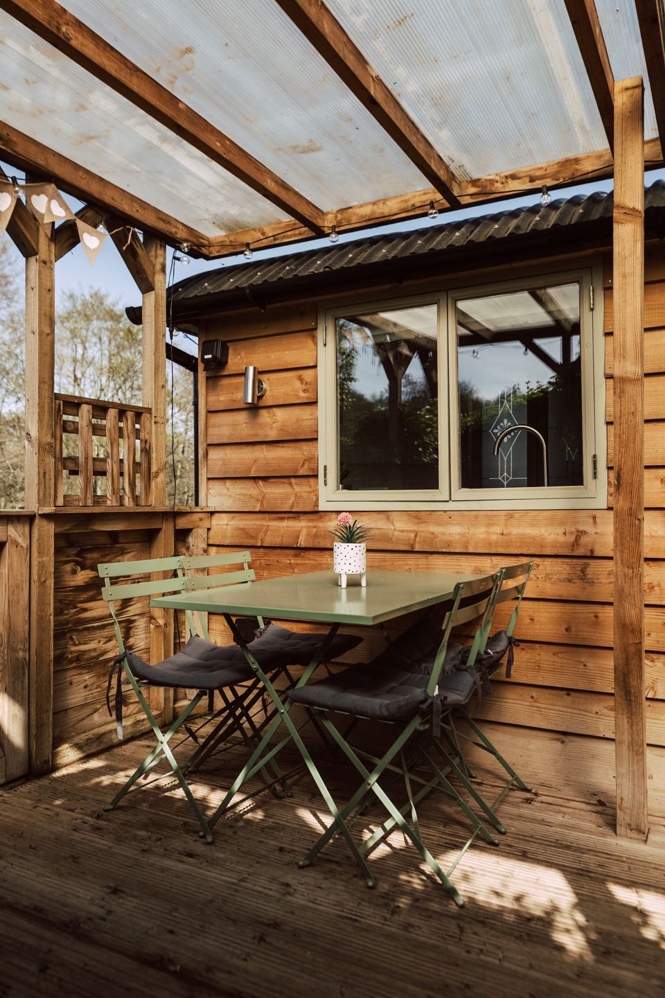 Shepherd hut deck and table