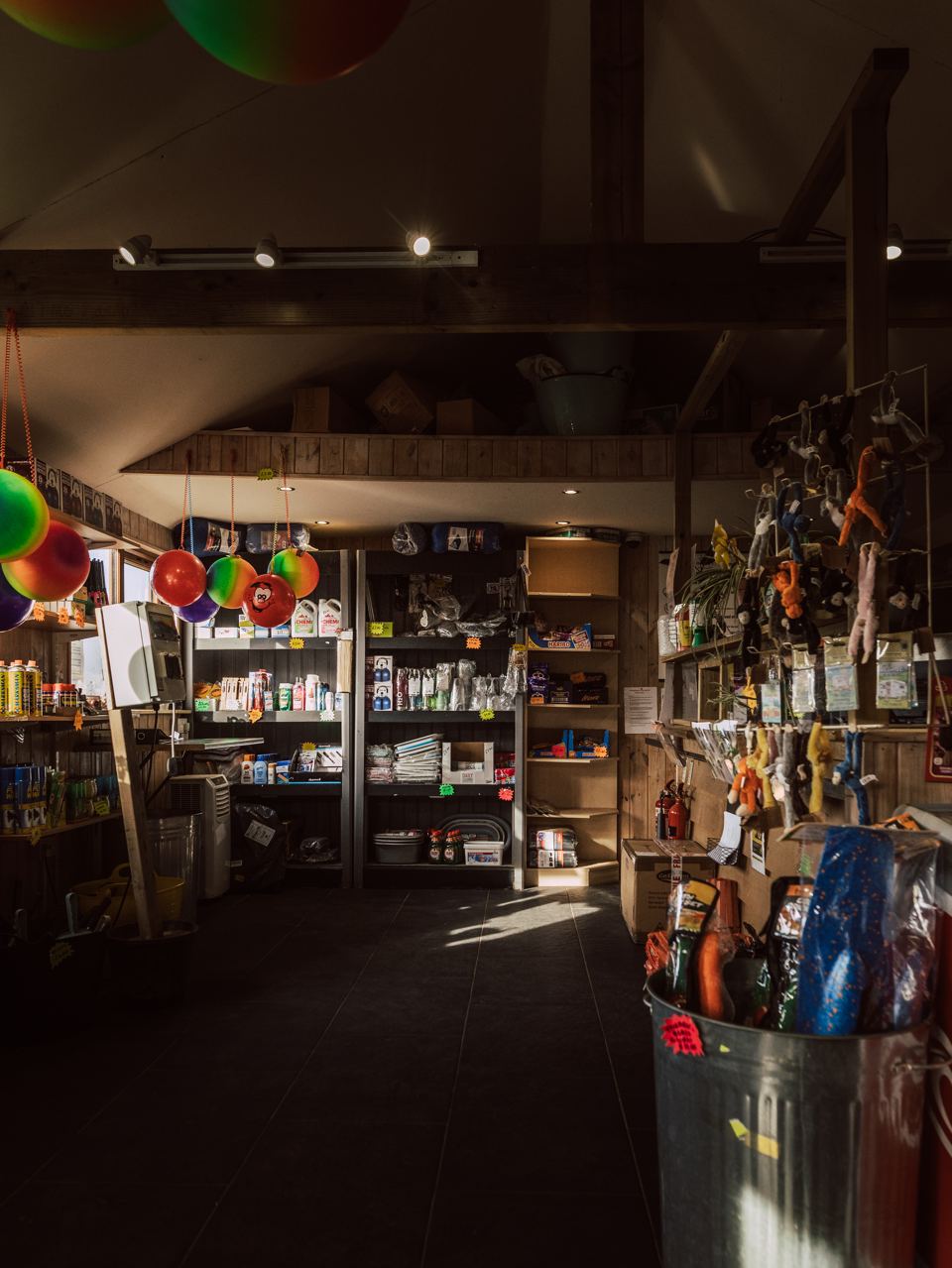 Camping shop shelves