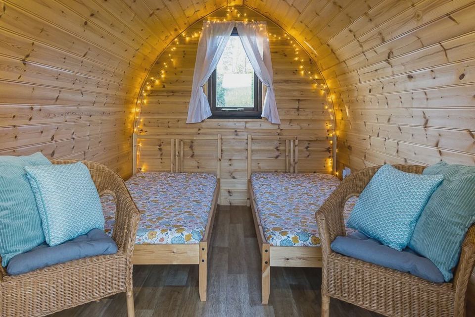 Inside a camping pod