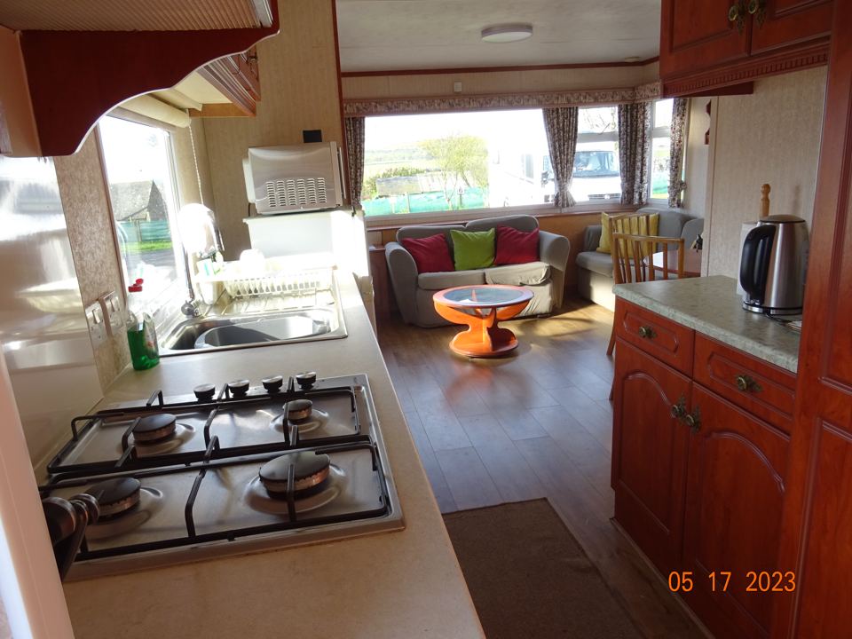 Holiday caravan kitchen and lounge