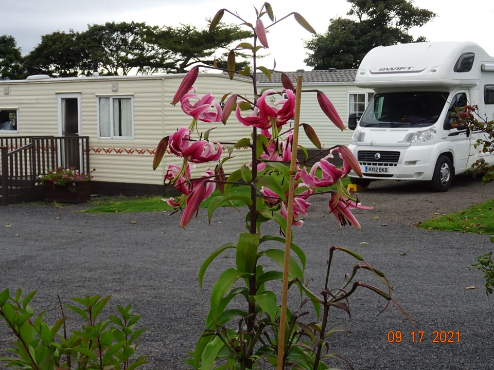 Caravan and motorhome on gravel