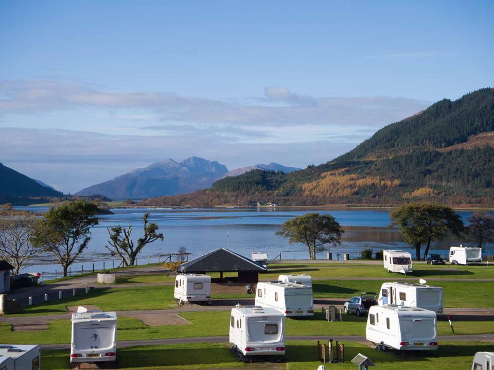 Caravans on the lochside field
