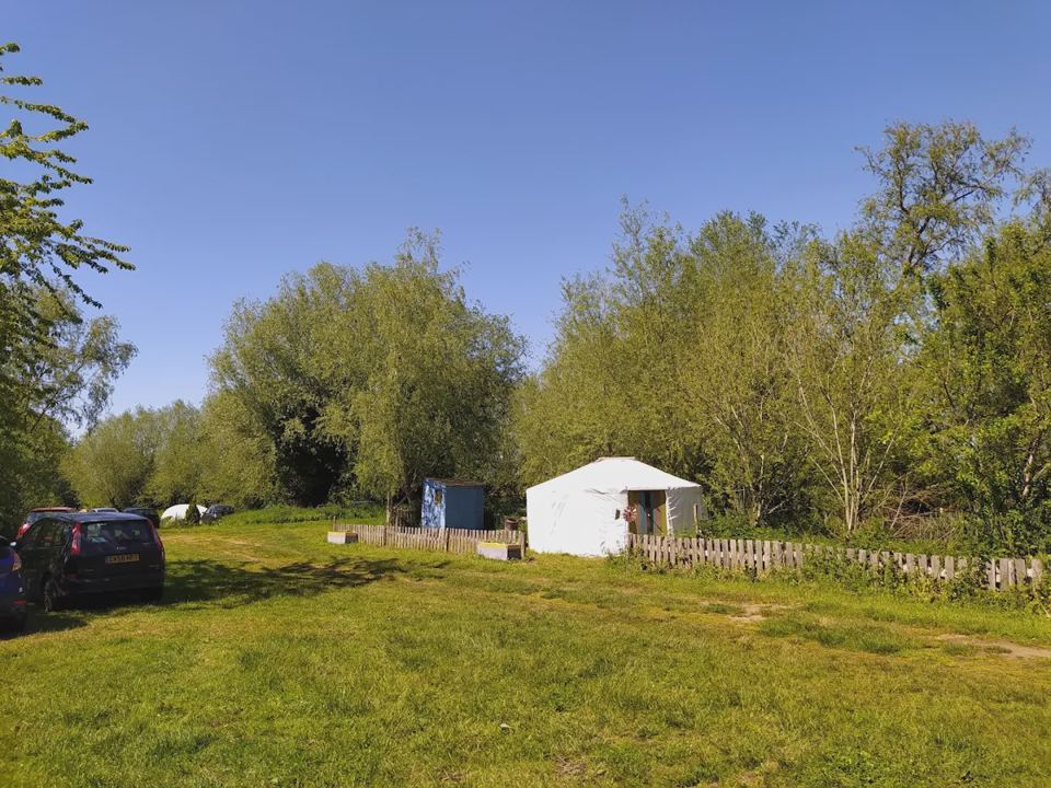 Yurt and cars on the grass