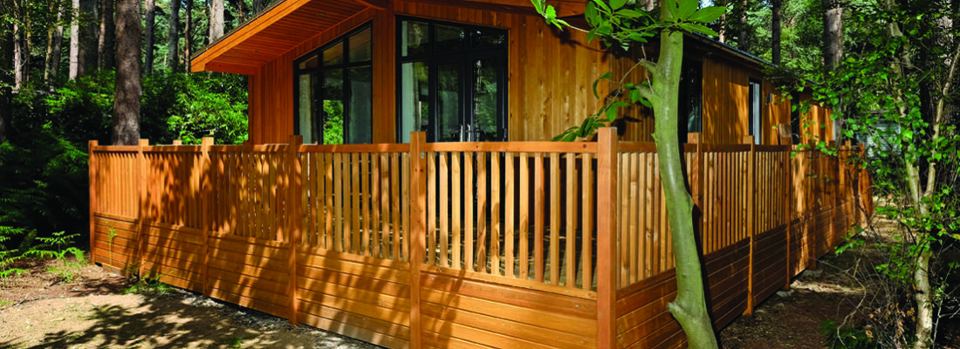 Lodge deck in the woods