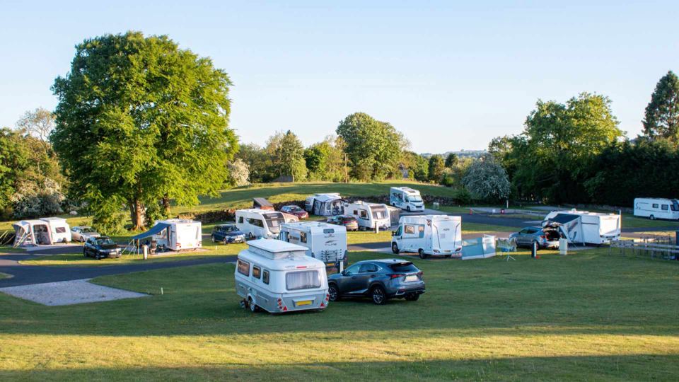 Touring caravans on the grass pitches
