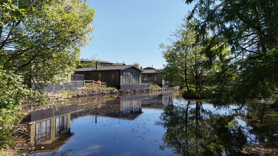 Lodges beside a pond
