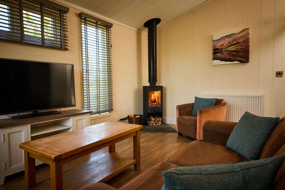 Lodge lounge with log burner