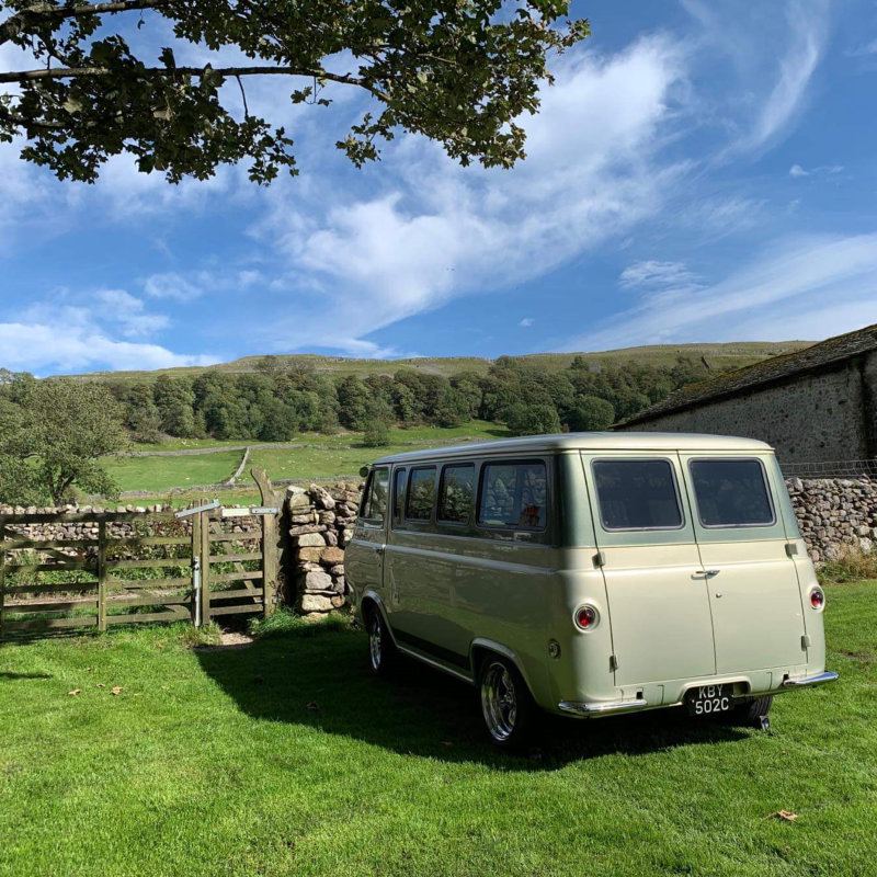 Vintage camper in the field