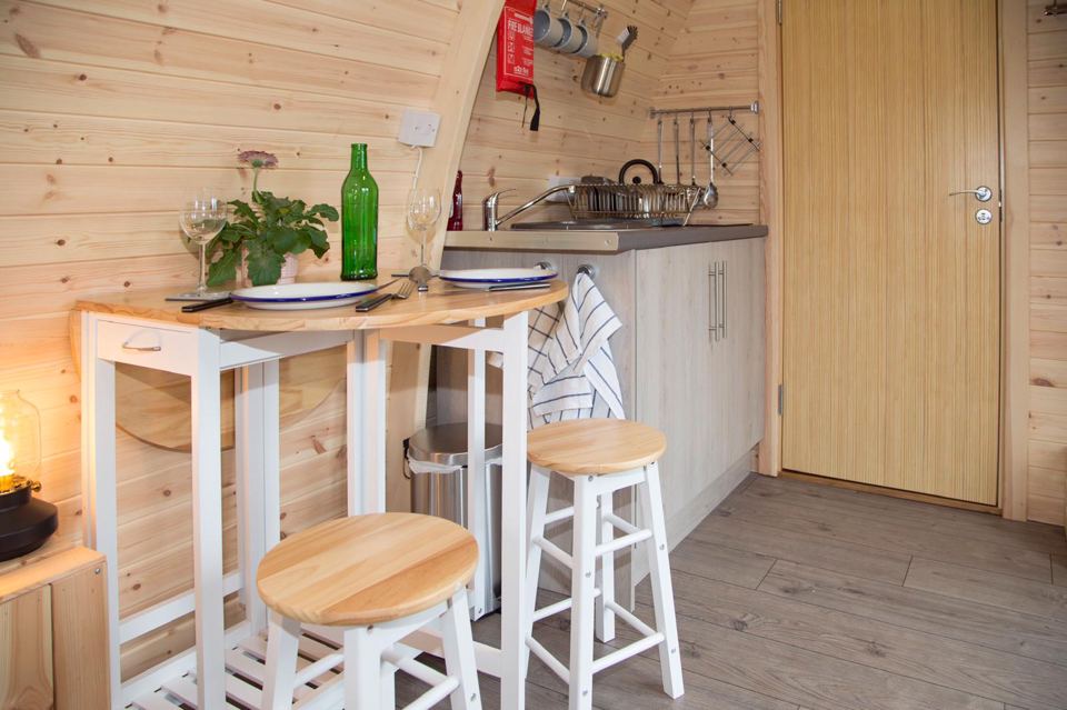 Kitchenette inside a pod
