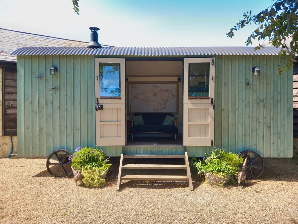 Shepherd's hut with open doors