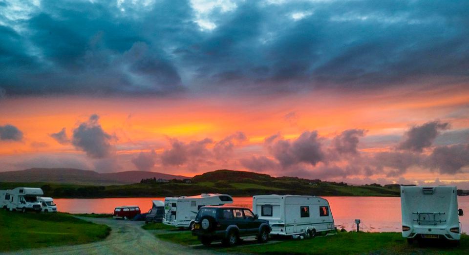 Sunset over the loch pitches