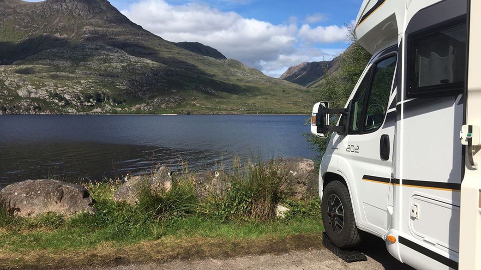 Motorhome beside a loch