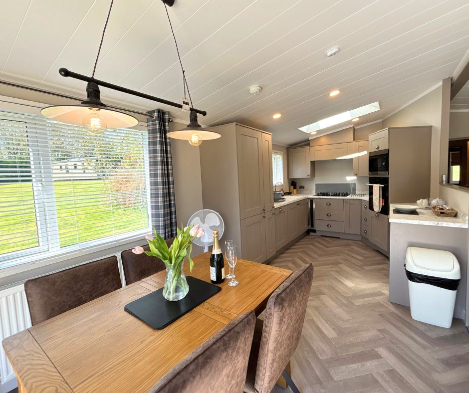 Caravan kitchen and dining area