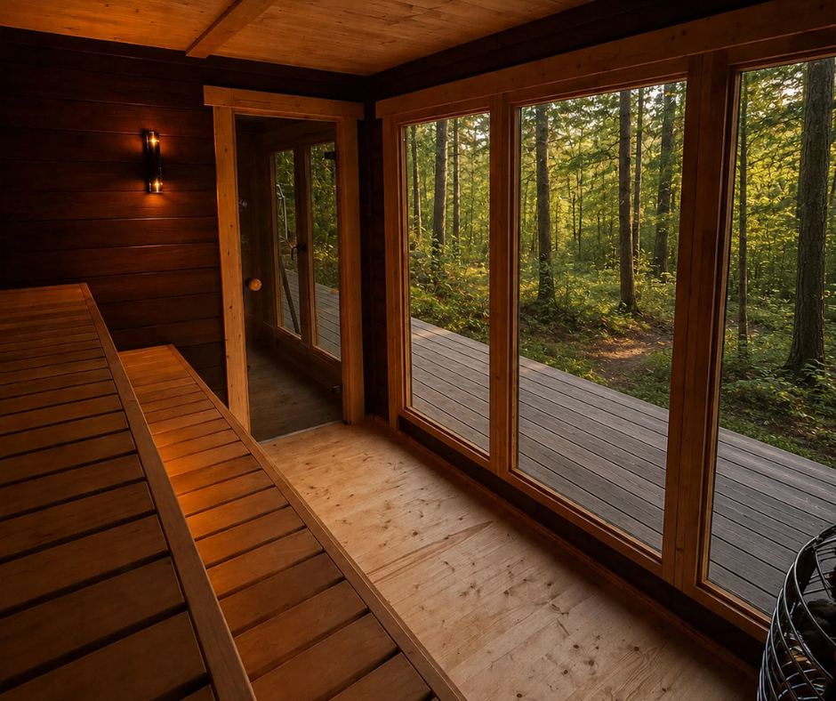 Sauna looking onto trees
