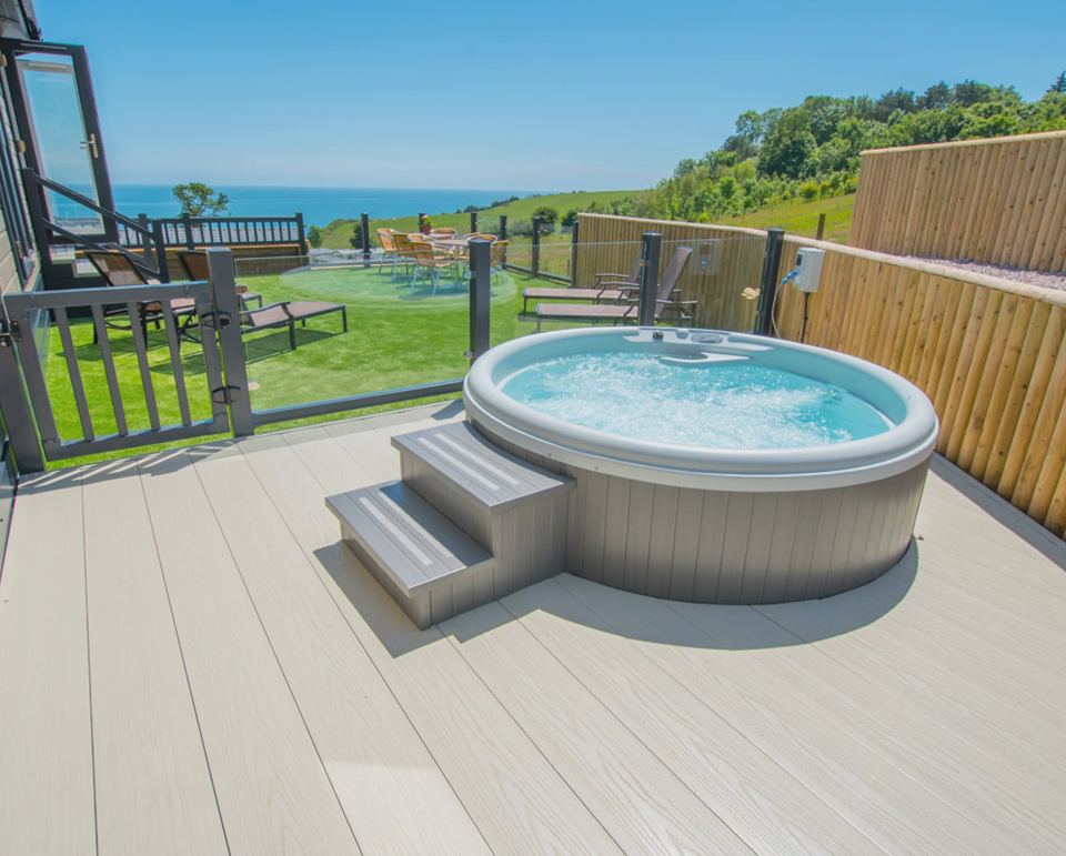 Hot tub on the decking with a view
