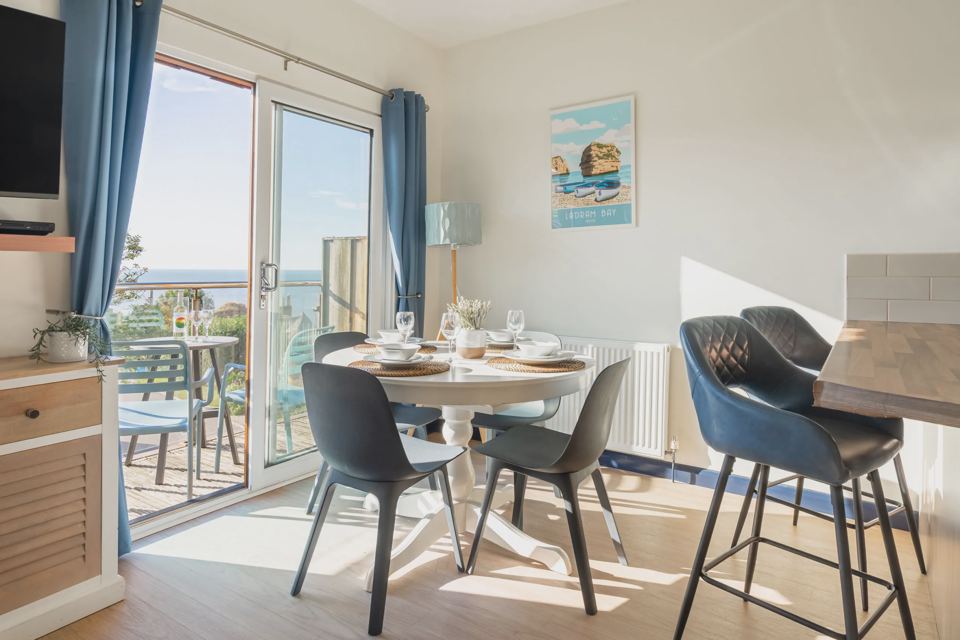 Dining area by the balcony doors