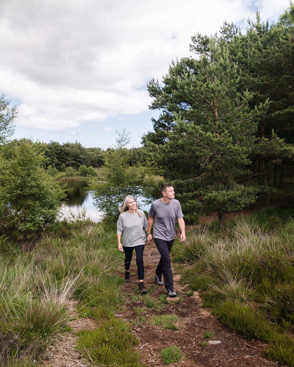 Walkers beside the pond