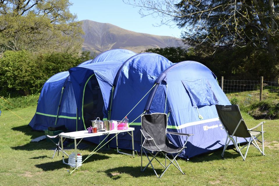 Large tent with mountain view