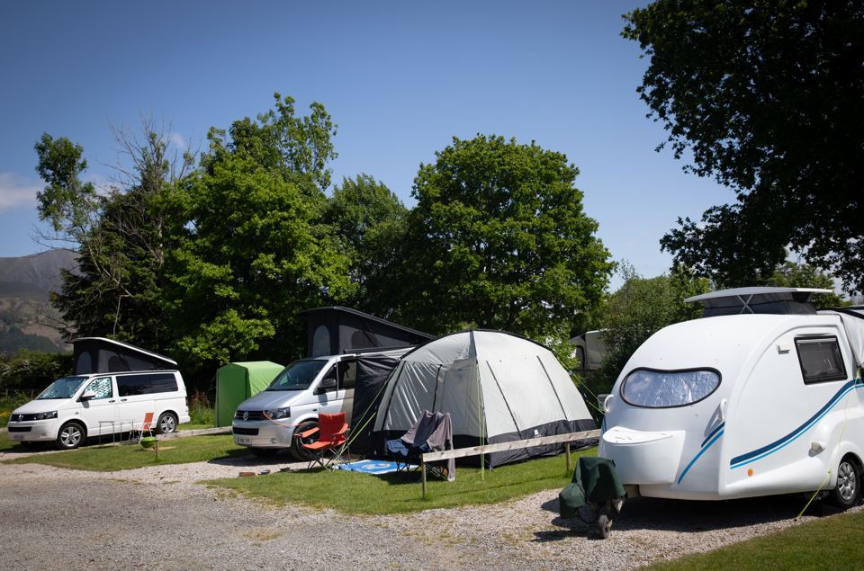 Motorhome and caravan on the pitches