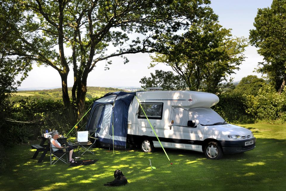 Motorhome awning on grass pitch