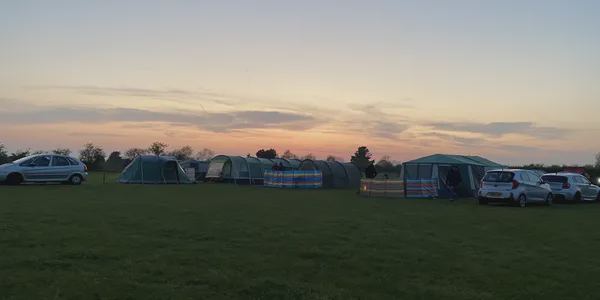 Tents on the field at dusk