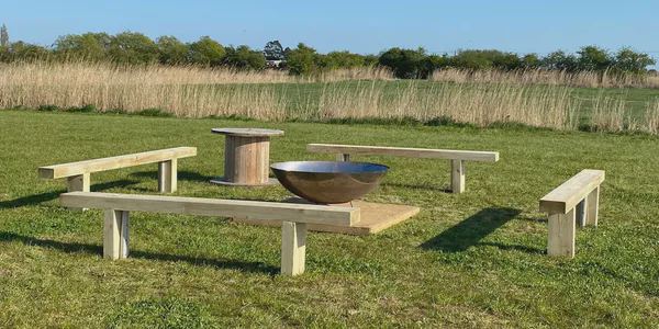 Communal fire pit and benches