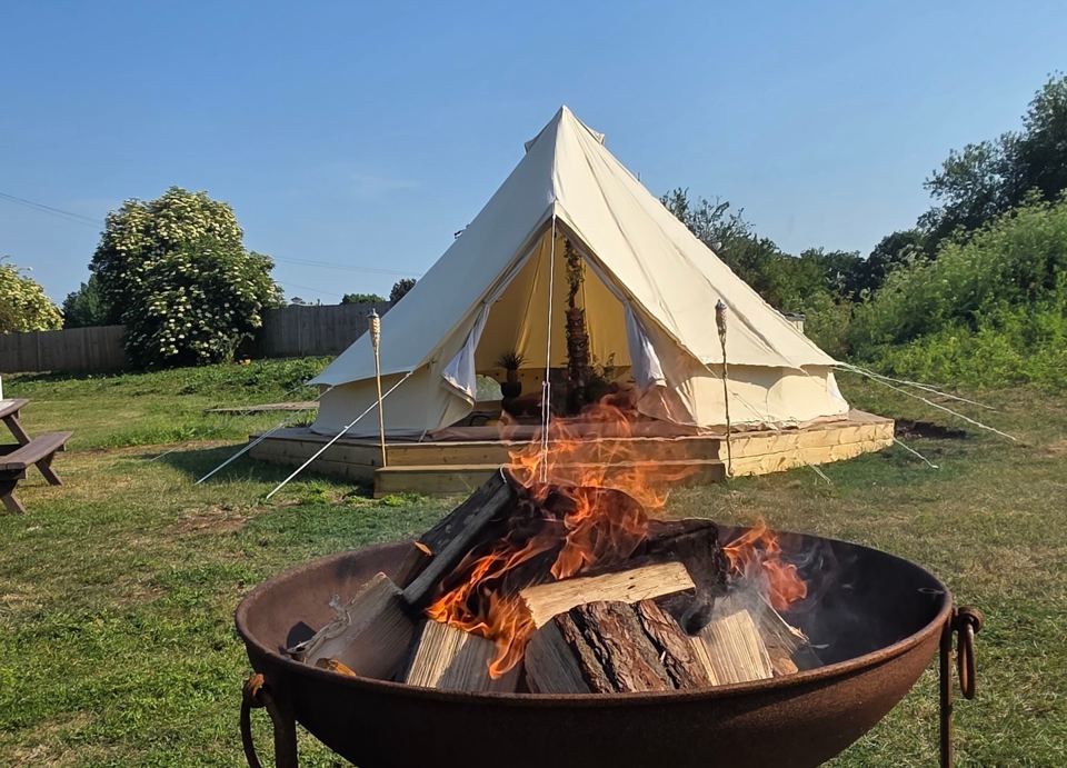 Bell tent and fire pit