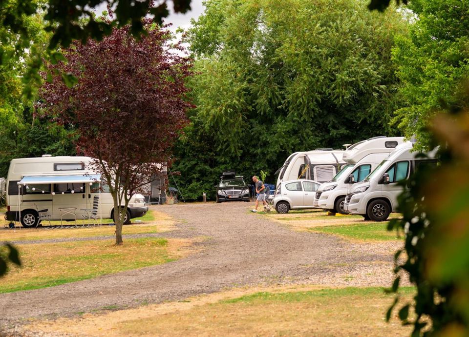 Gravel touring pitches among trees