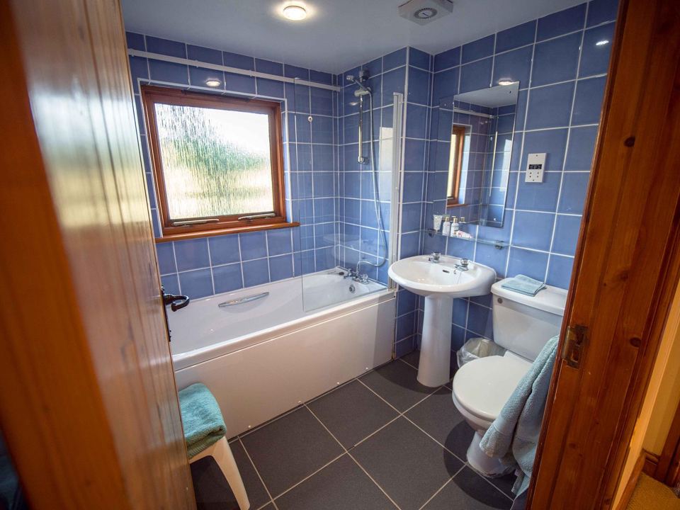 Bathroom with blue tiles