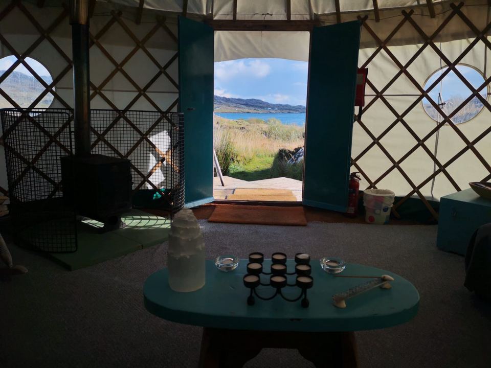 Yurt door looking out to the loch