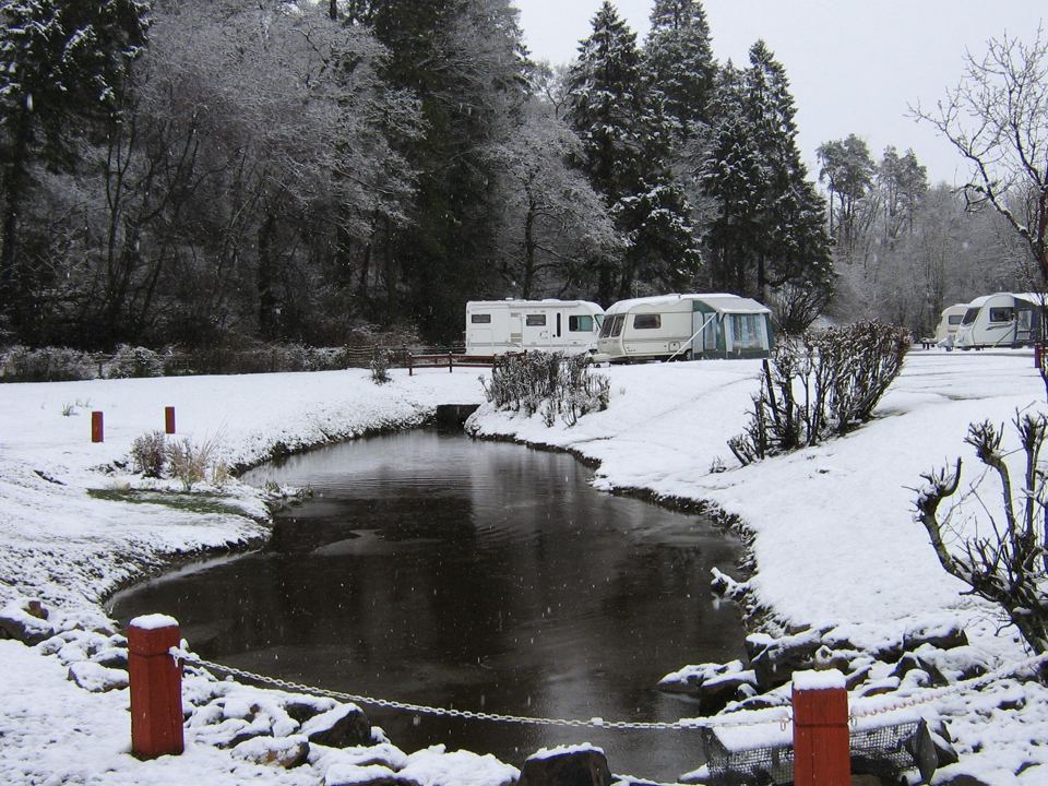 Snowy pond and pitches