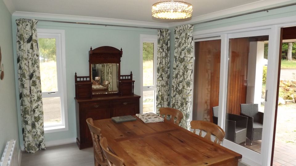 Dining room with patio doors