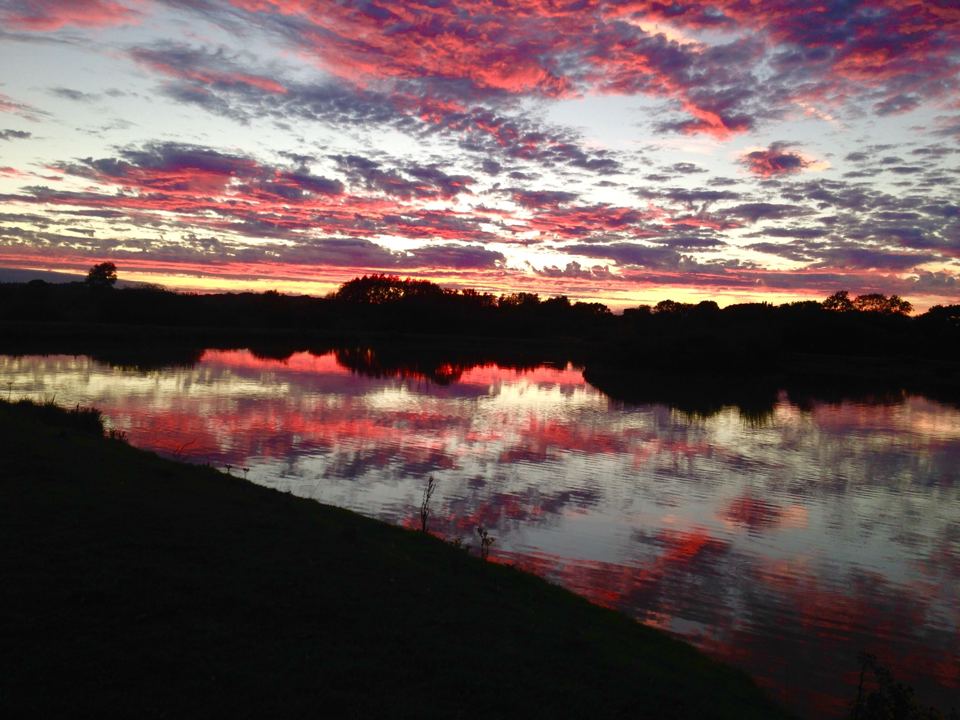 Red sky reflected in the lake