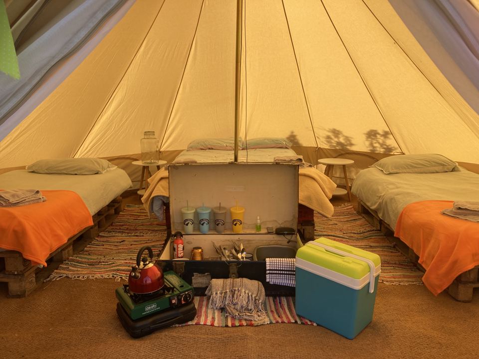 Inside a bell tent