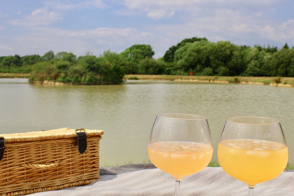 Lake with a picnic hamper