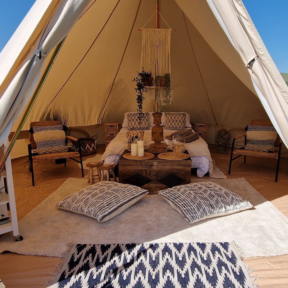Inside a bell tent