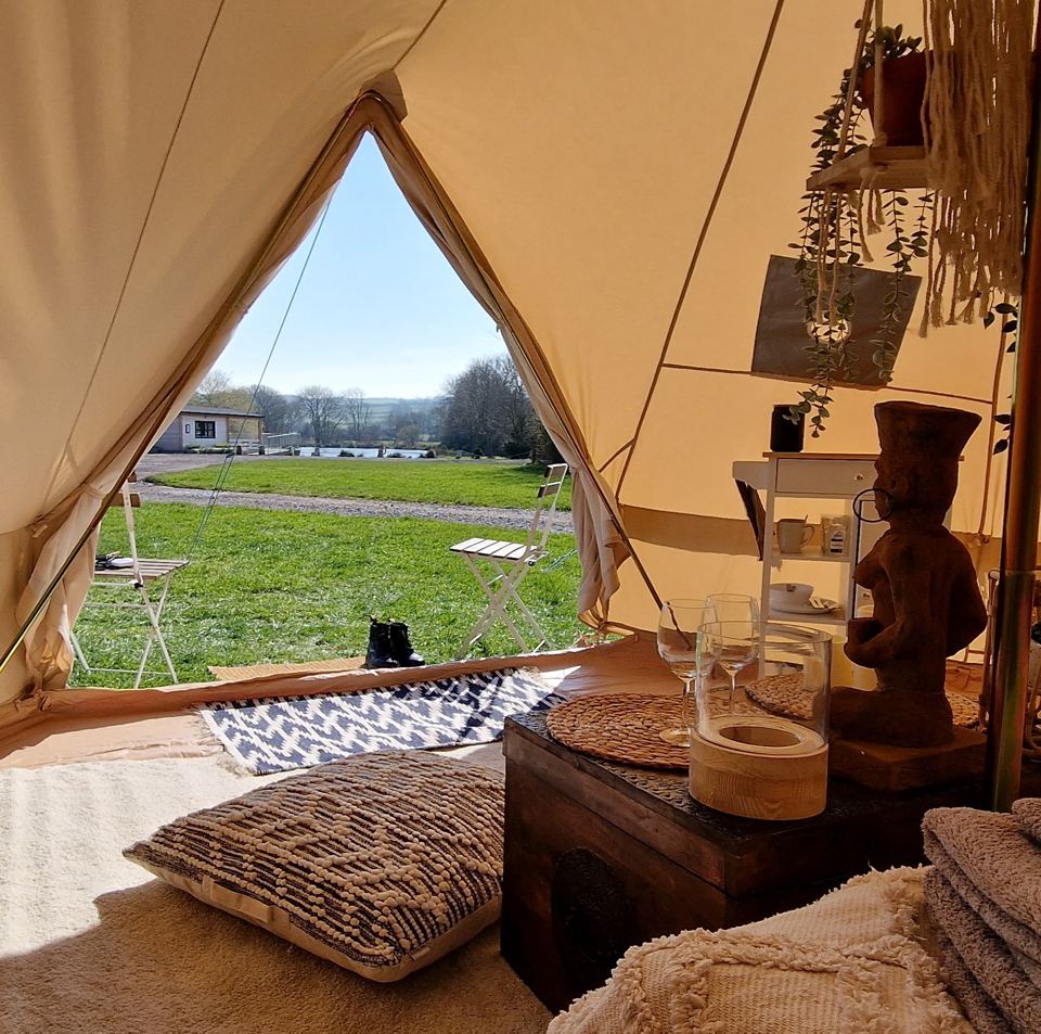 Looking out from a bell tent