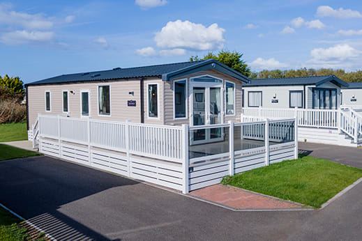 Static caravan with decking